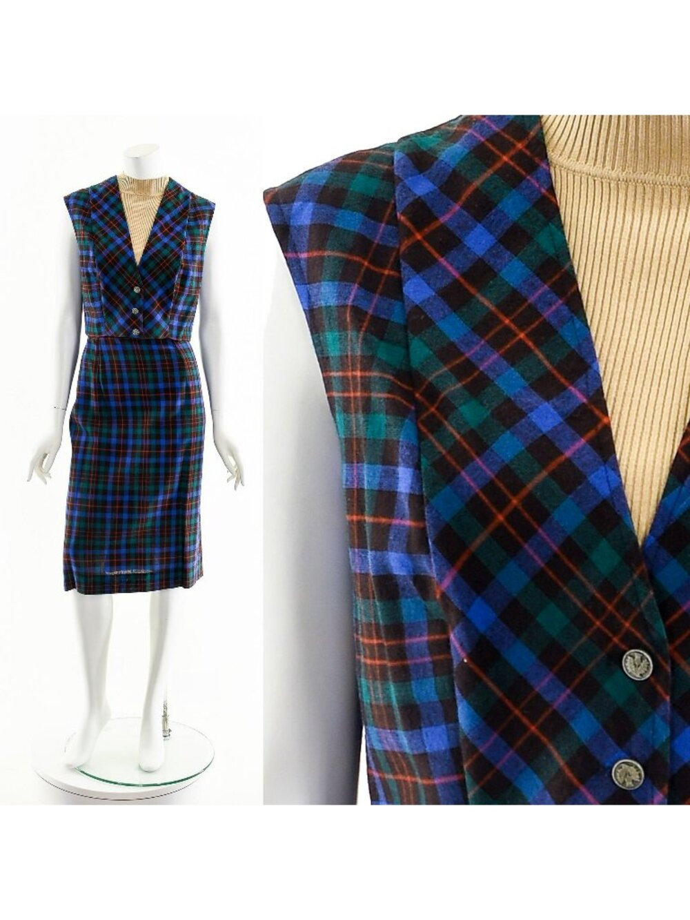 Two Piece Plaid Dress 60s